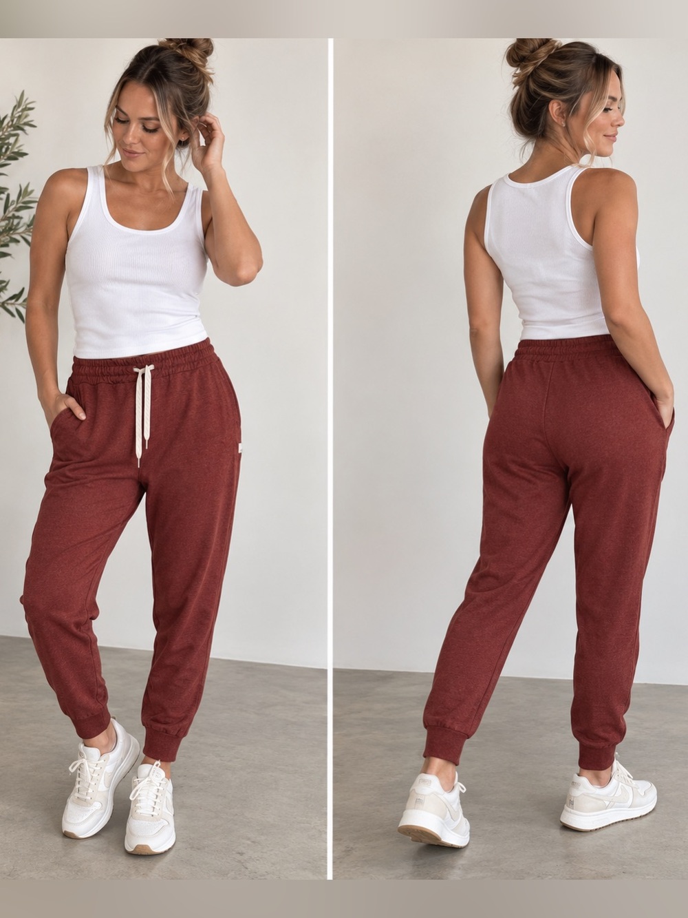 Vuori Women’s Heathered Rust Burgundy Jogger Pants Drawstring Athleisure